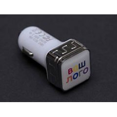 Автомобильная зарядка, 2 USB порта, квадратное основание для логотипа, Серебряный-114_2100322