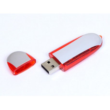 USB-Flash накопитель (флешка) овальной формы из пластика с металлическими вставками, модель 017, объем памяти 128 Gb, цвет красный-114_2070035