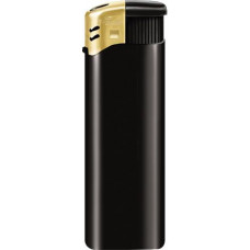 Пьезозажигалка многоразовая серия Black/Gold Cap Е-100, чёрная-114_3610037