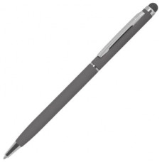 Ручка металлическая шариковая TW с покрытием SOFT TOUCH, со стилусом, цвет серый-114_2330344