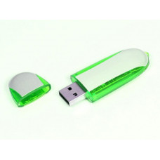 USB-Flash накопитель (флешка) овальной формы из пластика с металлическими вставками, модель 017, объем памяти 128 Gb, цвет зелёный-114_2070036