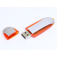 USB-Flash накопитель (флешка) овальной формы из пластика с металлическими вставками, модель 017, объем памяти 128 Gb, цвет оранжевый-114_2070034