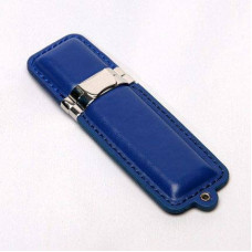 USB-Flash накопитель (флешка) в кожаном корпусе с металлическими вставками, модель 215, объем памяти 32 Gb, цвет синий-114_1970161