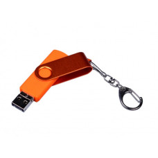 Флешка 3 в 1 поворотный механизм, c двумя дополнительными разъемами MicroUSB и TypeC, 32Гб, Оранжевый, USB2.0-114_1970426