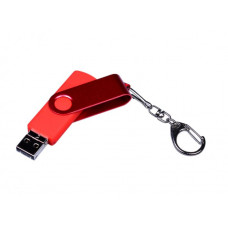 Флешка 3 в 1 поворотный механизм, c двумя дополнительными разъемами MicroUSB и TypeC, 32Гб, Красный, USB2.0-114_1970427