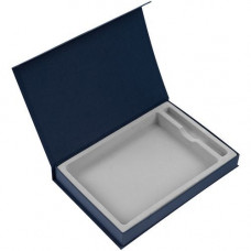 Коробка Silk с ложементом под ежедневник и ручку, синяя-114_5500533