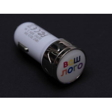 Автомобильная зарядка, 2 USB порта, круглое основание для логотипа, Серебряный-114_2100321